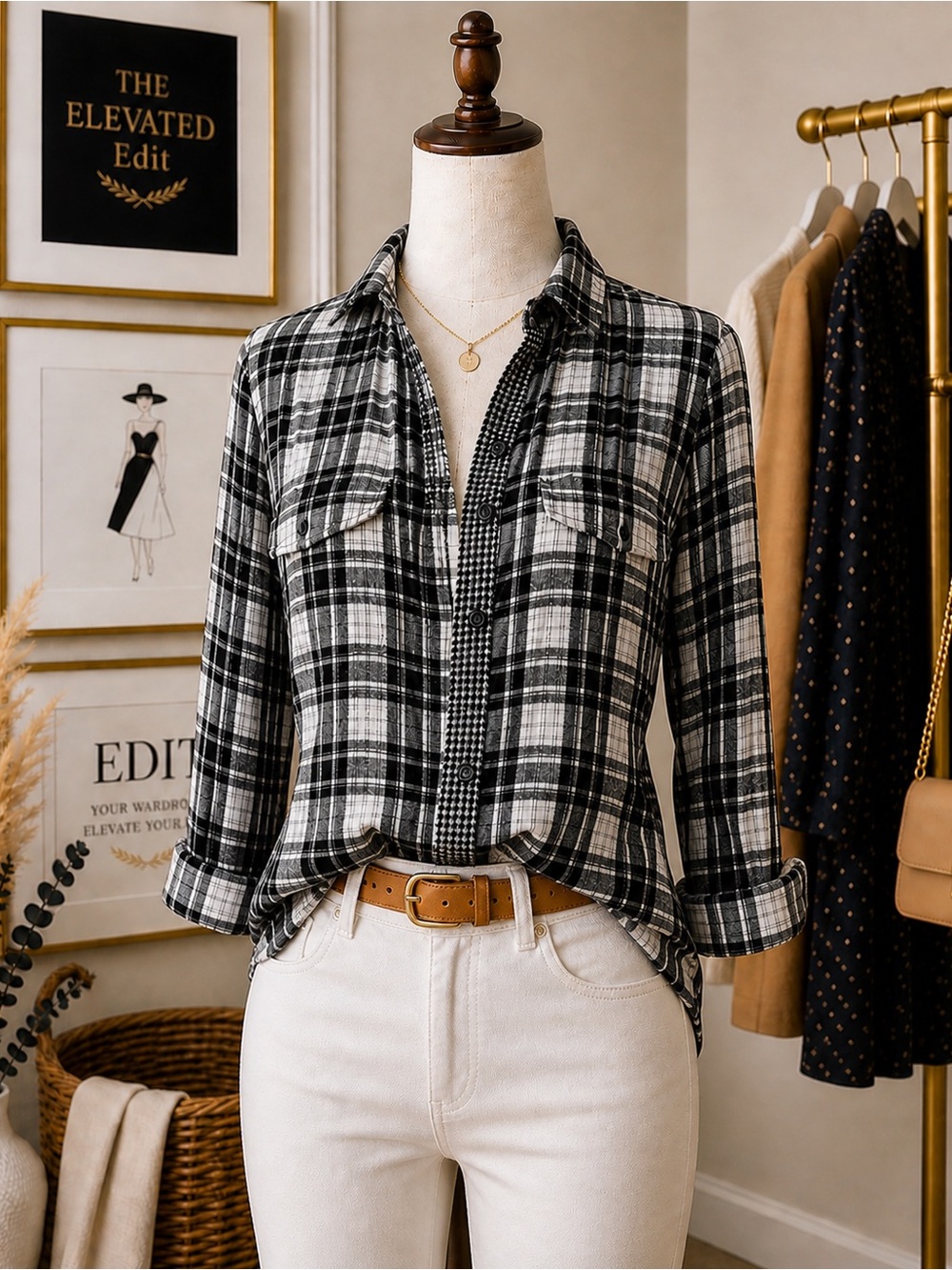 Madewell Kemp Ex-Boyfriend Plaid Button Down • Black&White Relaxed Flannel Shirt